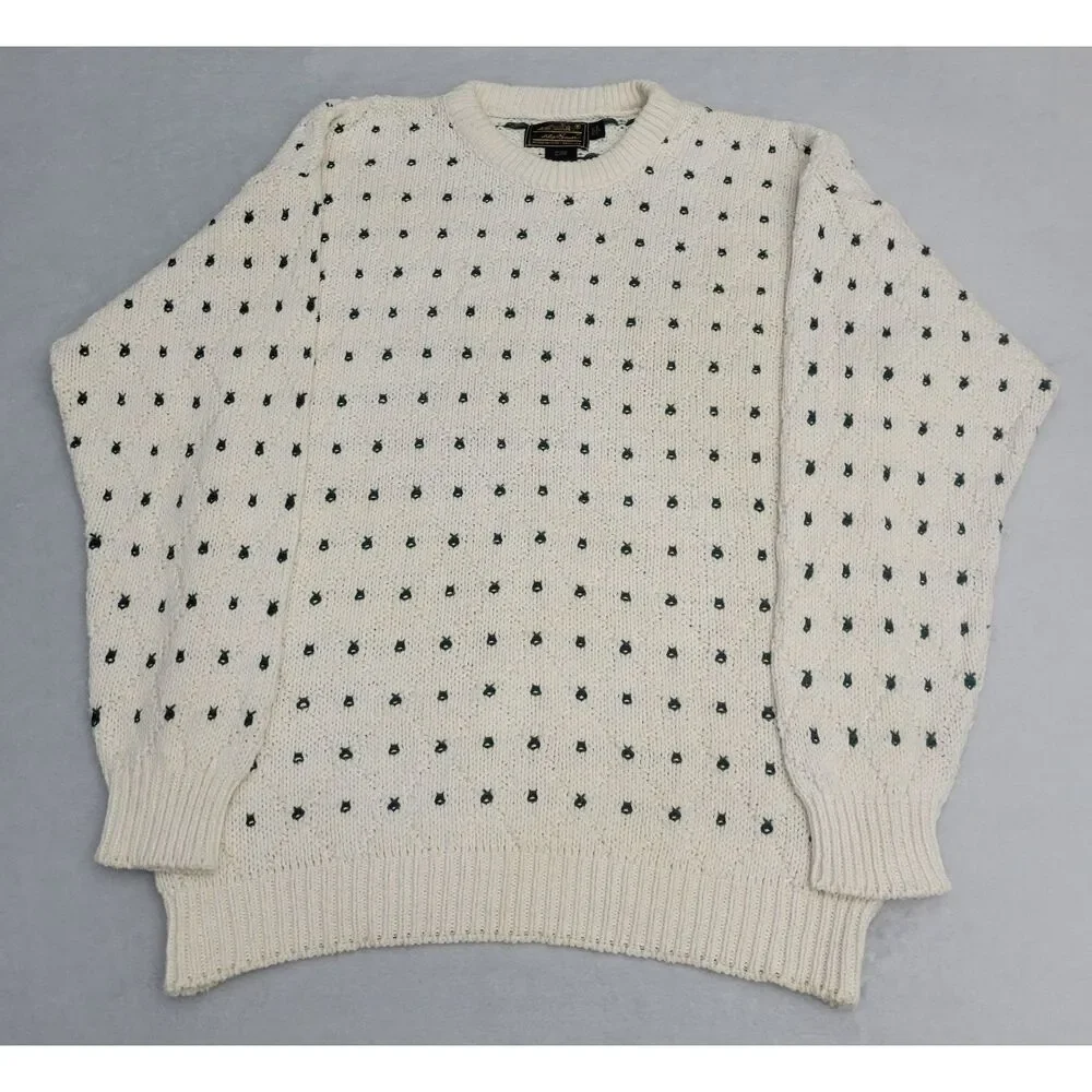 VTG Eddie Bauer Mens Outdoor Outfitter Cotton‎ Knit Sweater M Cream Green USA - Picture 2 of 8